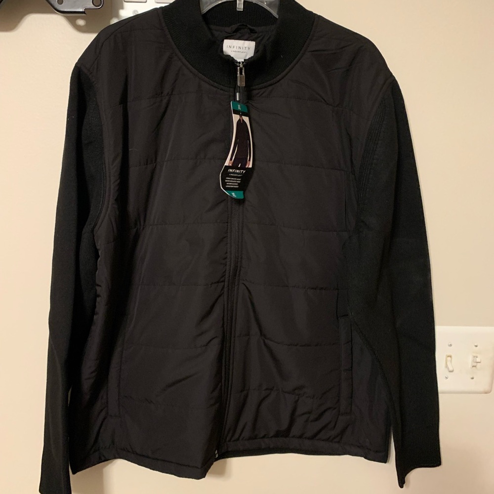 New Infinity Men's Hybrid Sweater Jacket XL Black Quilted Insulated Front